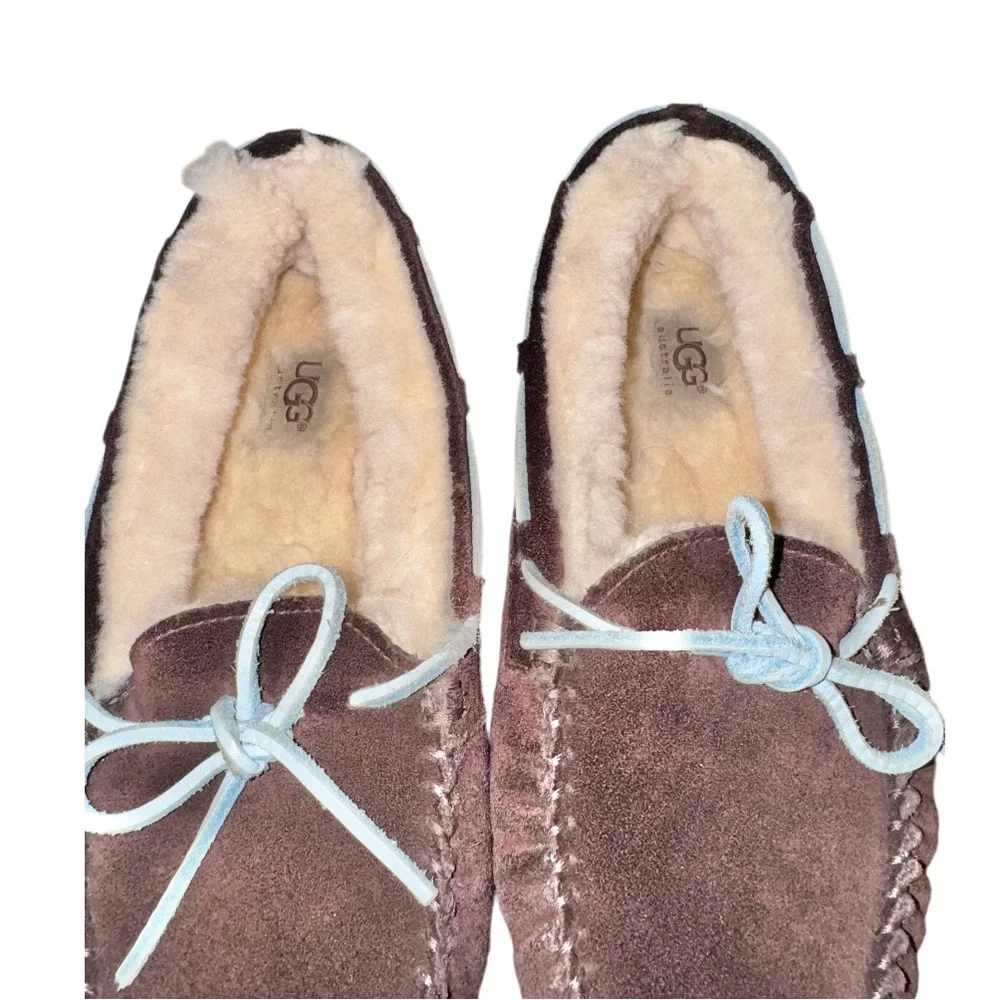 UGG Dakota Moccasin brown suede fur lined slippers girls size 4